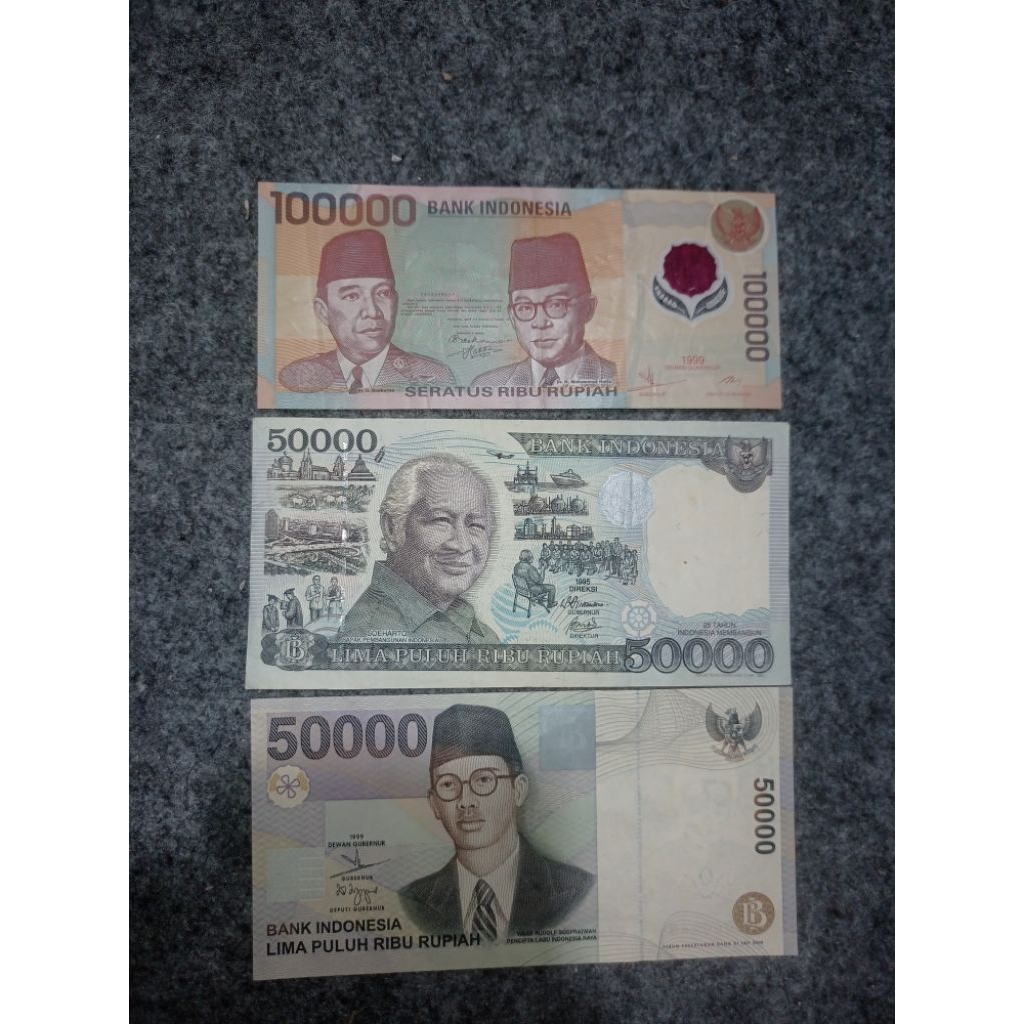 uang kertas kuno paket murah 3 item 100rb polymer 50rb Suharto dan 50rb wr Supratman