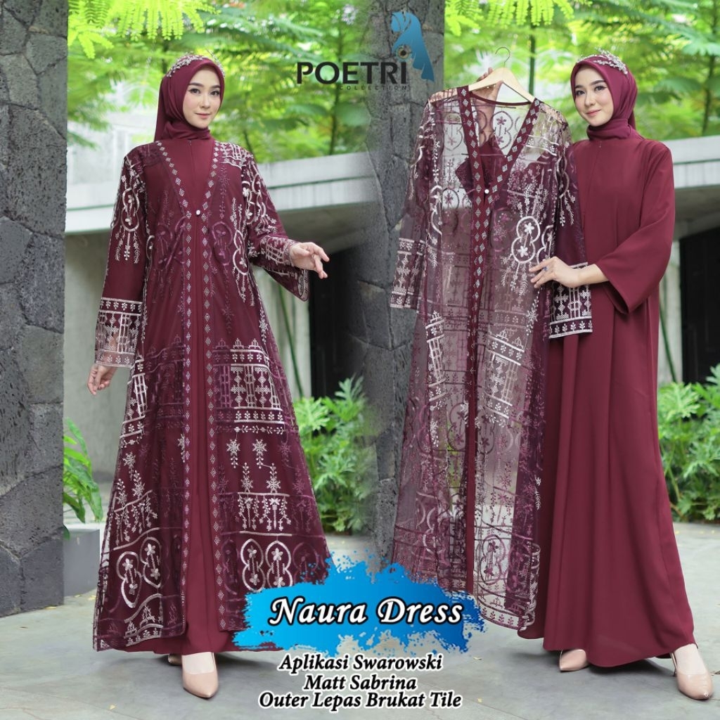 FLASH SALE GAMIS SABRINA ROMPI LEPAS BRUKAT TILE NAURA DRESS POETRI COLLECTION