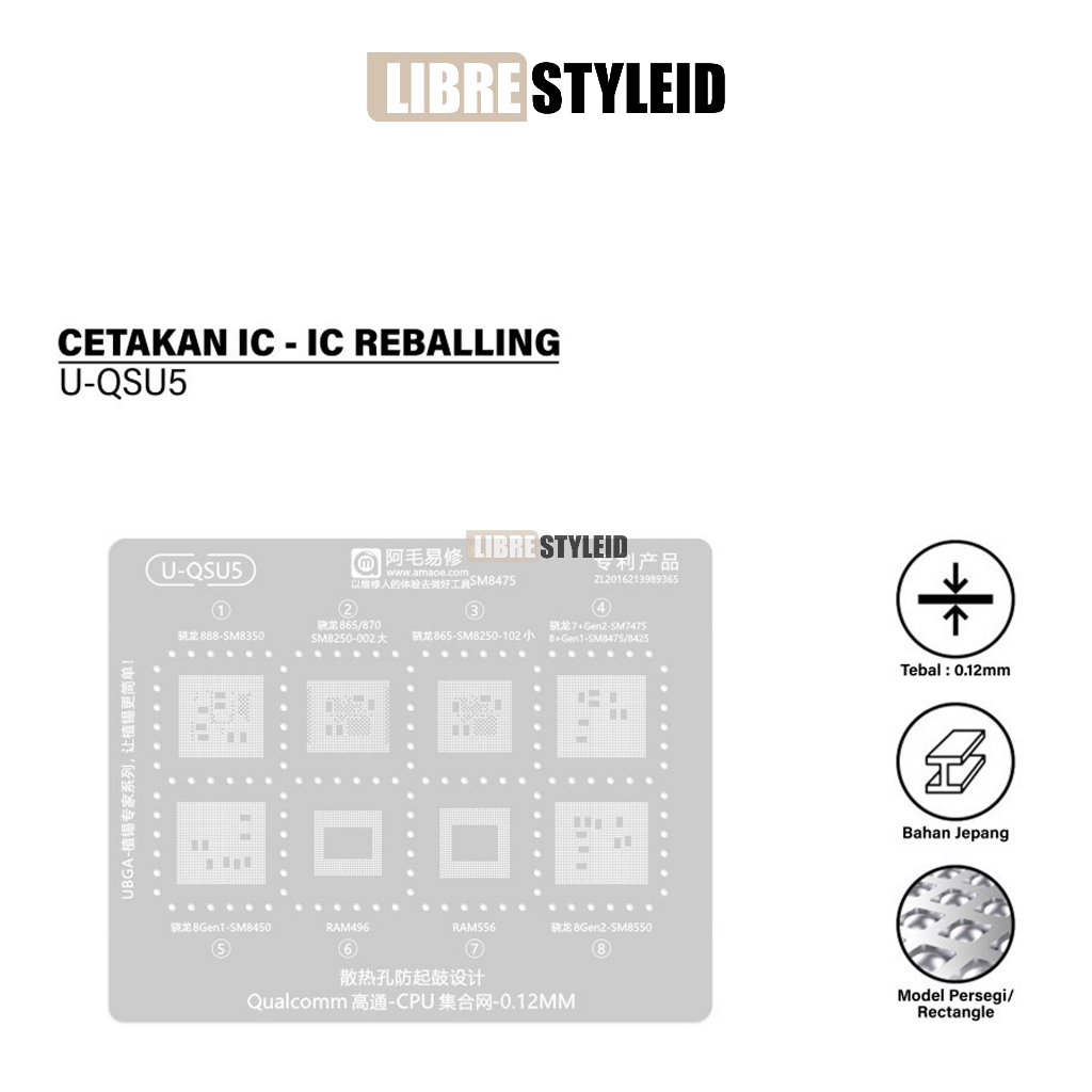 Amaoe U-QSU5 Cetakan IC BGA Reballing Stencil for Qualcomm Snapdragon CPU 888-SM8350/865/SM8250-002/