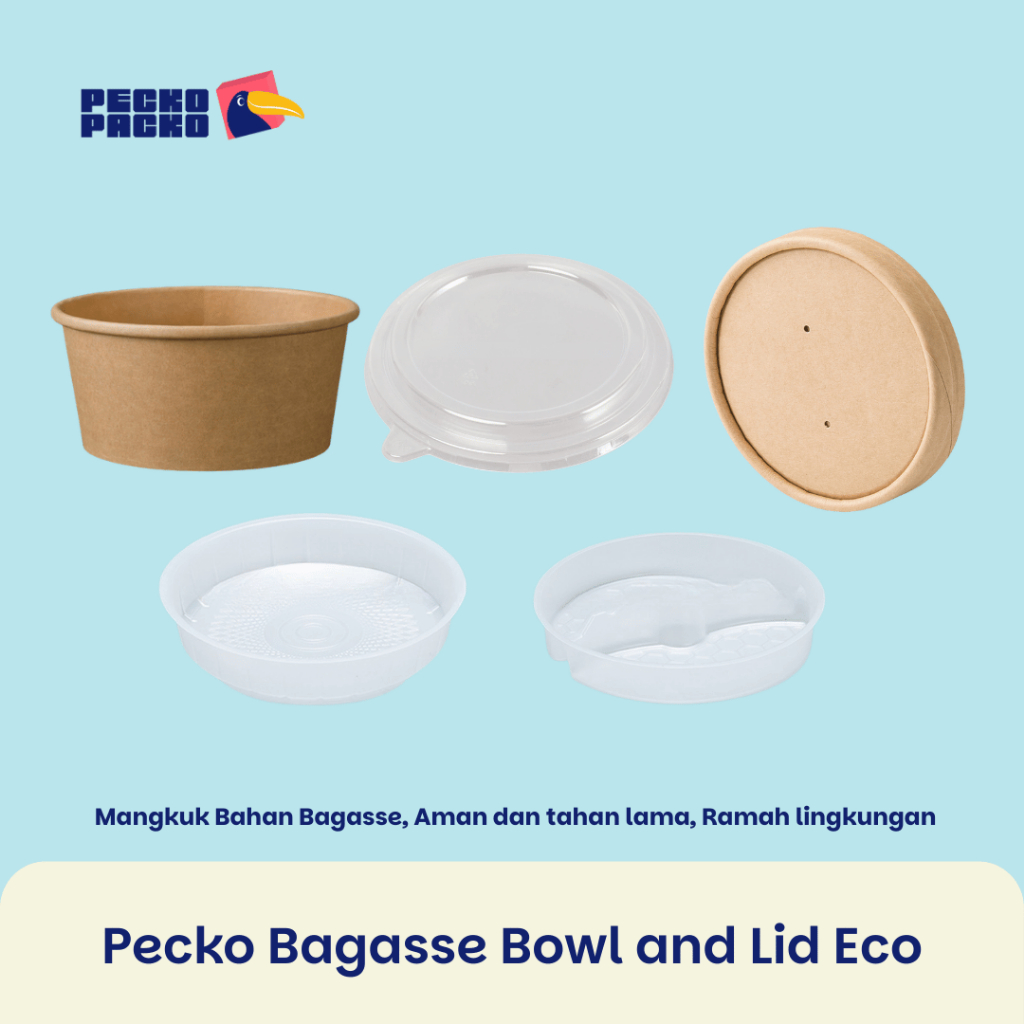 Mangkuk 1 Liter Bahan Bagasse Kertas Ampas Tebu Ramah Lingkungan Sekali Pakai Dengan Tutup - Packagi