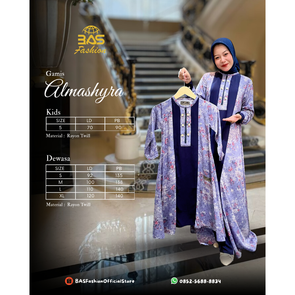 BAS Fashion - Gamis ALMASHYRA Series - Gamis IBU DAN ANAK - Gamis Rayon Twill - Gamis Motif Rayon Tw