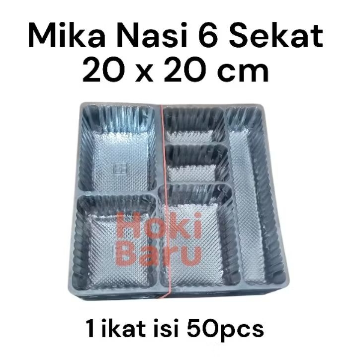 Mika Nasi Kotak 6 Sekat 20 x 20cm / Mika Sekat Pisang 6 Lubang Untuk Kotak Nasi 20x20cm / Plastik Mi