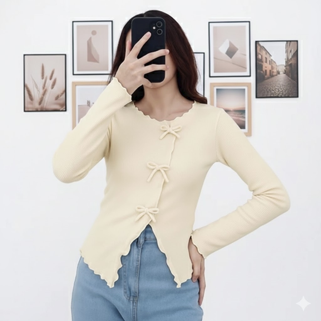 Neta Blouse Knit Top Korean Pita Top -01 blouse knit top korean pita wanita lengan panjang