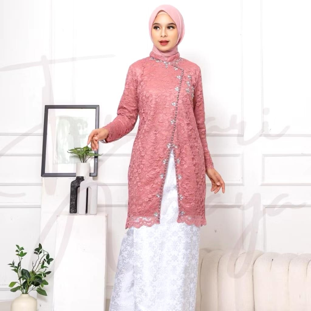 (FREE HIJAB)SETELAN KEBAYA TUNIK JANGGAN BROKAT//KEBAYA KONDANGAN//KEBAYA WISUDA//TUNIK PAYET//KEBAY