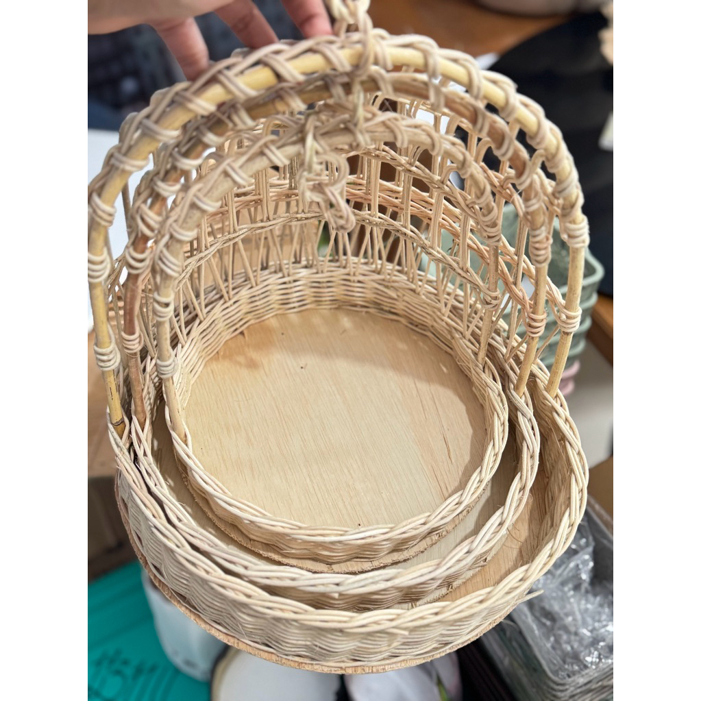 Keranjang Sangkar Ayunan Rotan Bulat 1 set