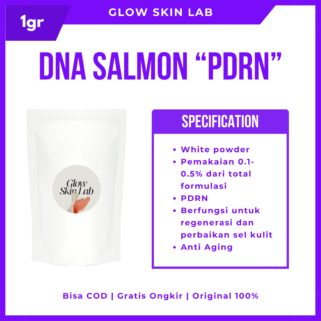 PDRN DNA Salmon Powder 1gr Cosmetic Grade Regenerasi Kulit Wajah Tubuh Skin Care Serum Cream Krim