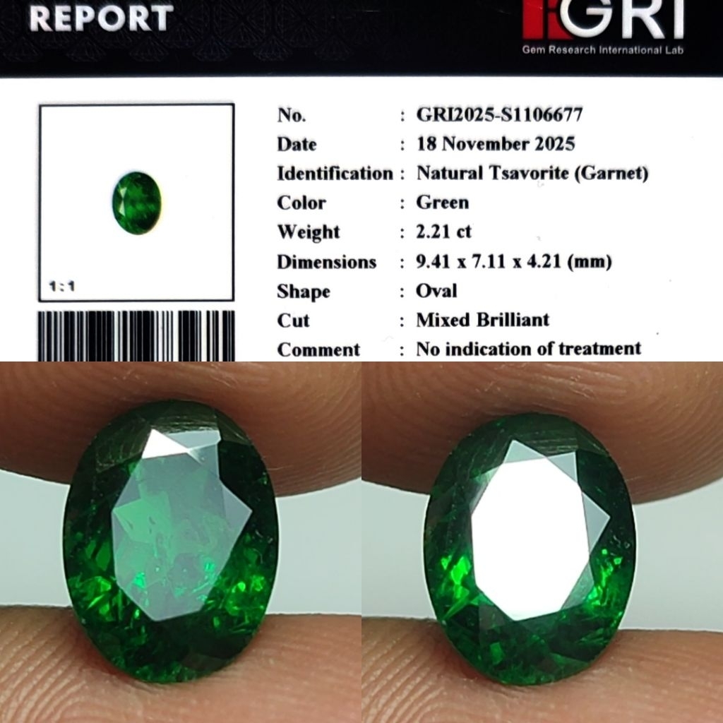 HOT ITEM Natural Tsavorite Garnet Ijo Botol Vivid Green 2.2ct GRI Top Crystall Hot Color Full Luster
