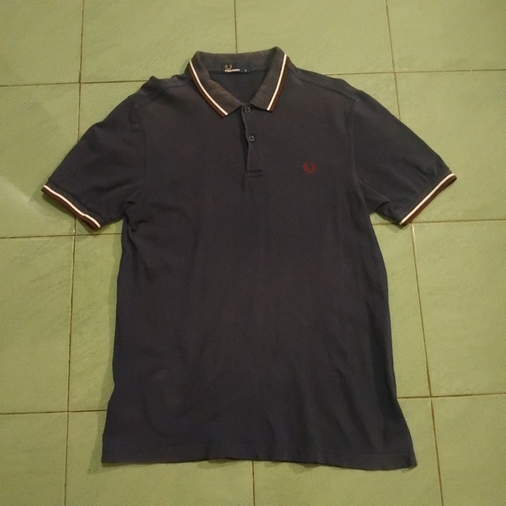 polo fredperry navvy merah strip putih