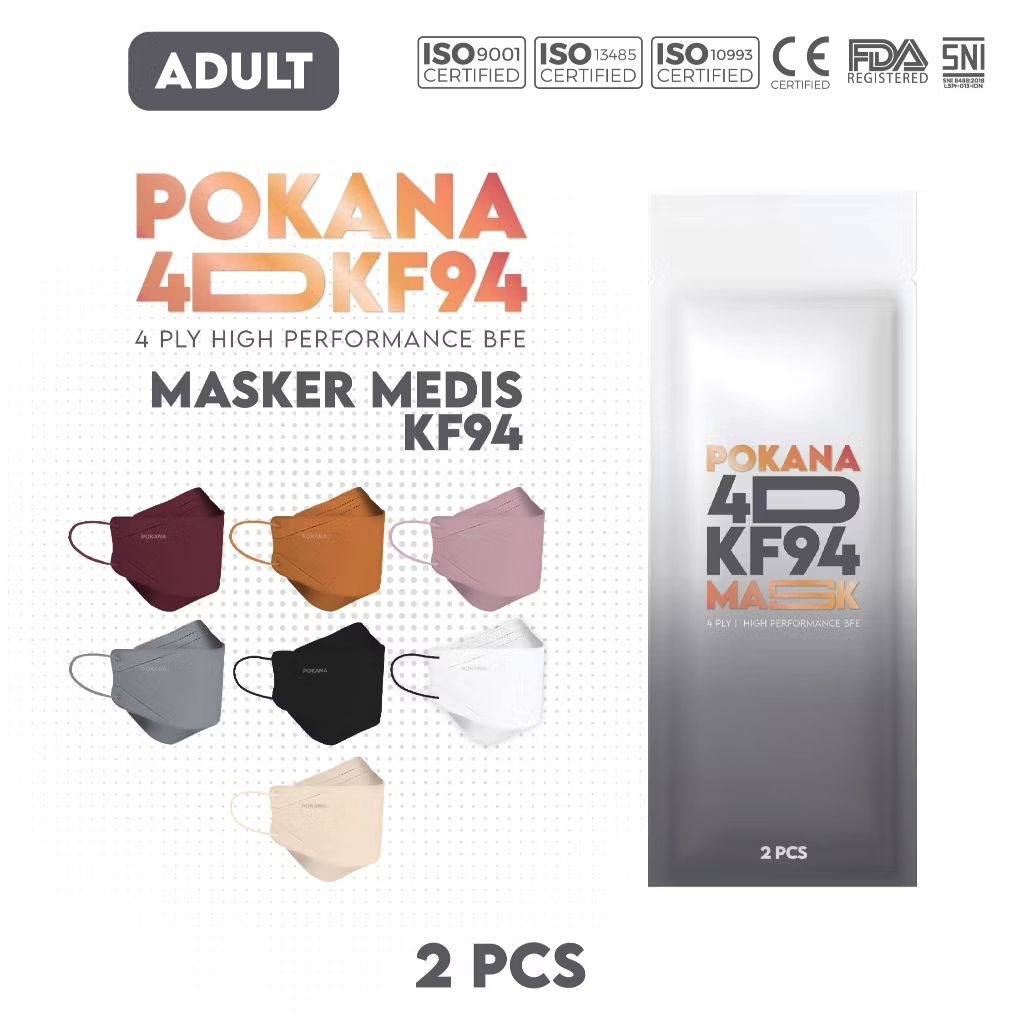 Masker Sachet POKANA 4D KF94 Earloop Medical Face Mask Adult Sachet - 2s