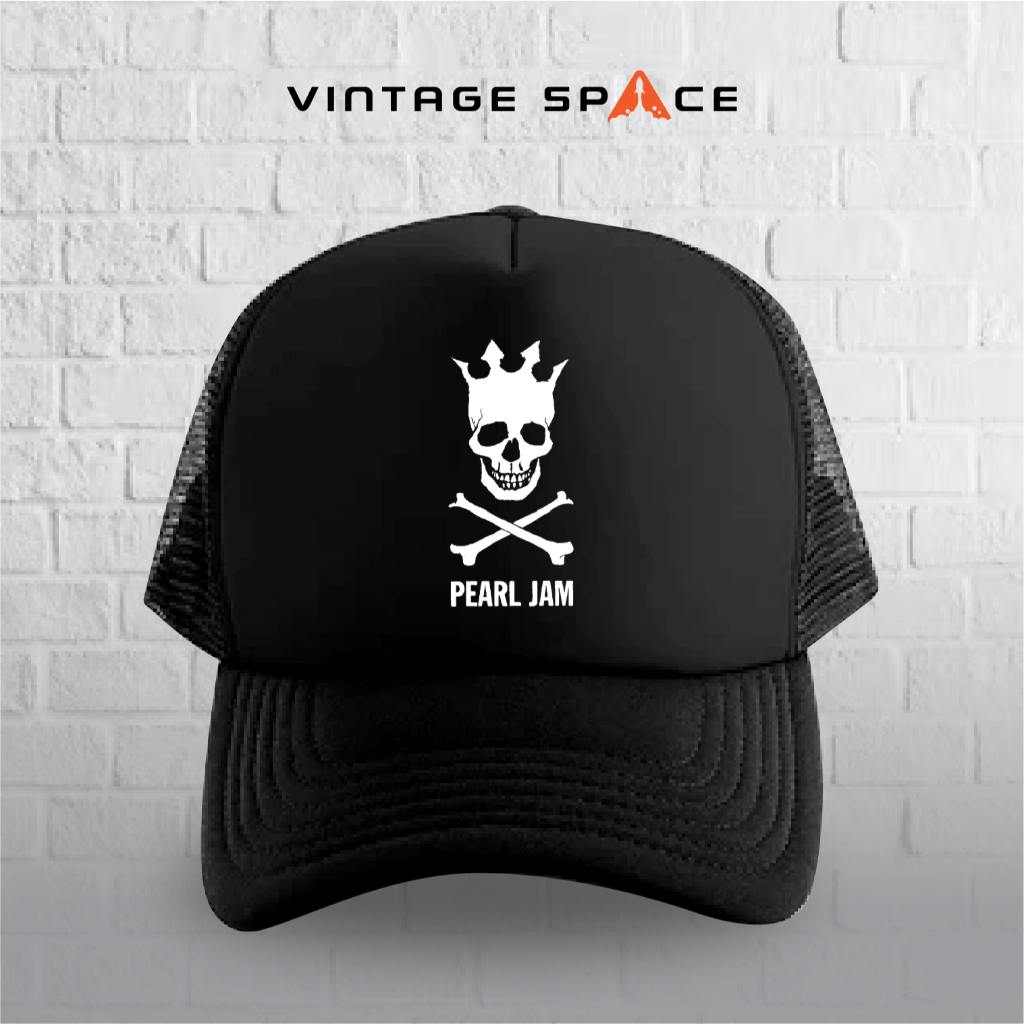 Topi band model jaring unisex gambar custom Band Logo Pearl Jam