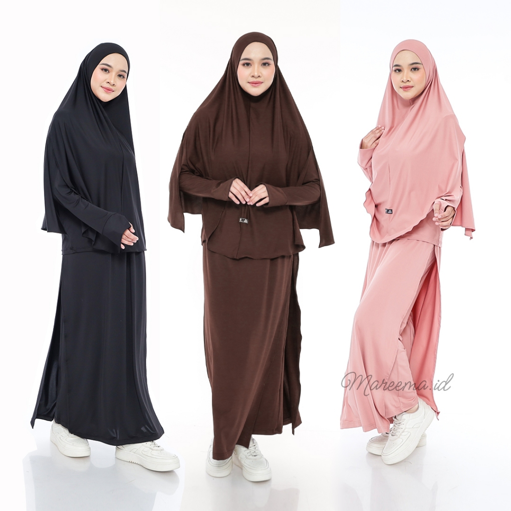 Setelan Baju Olahraga Wanita Muslimah Syari Atasan Celana Hijab Sporty Lari Senam Jogging Bersepeda