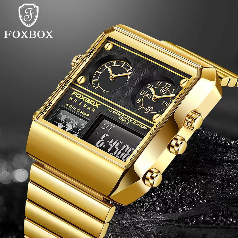 FOXBOX/LIGE Dual Display Men's Electronic Quartz Watch Multi functional Sports Waterproof Watch