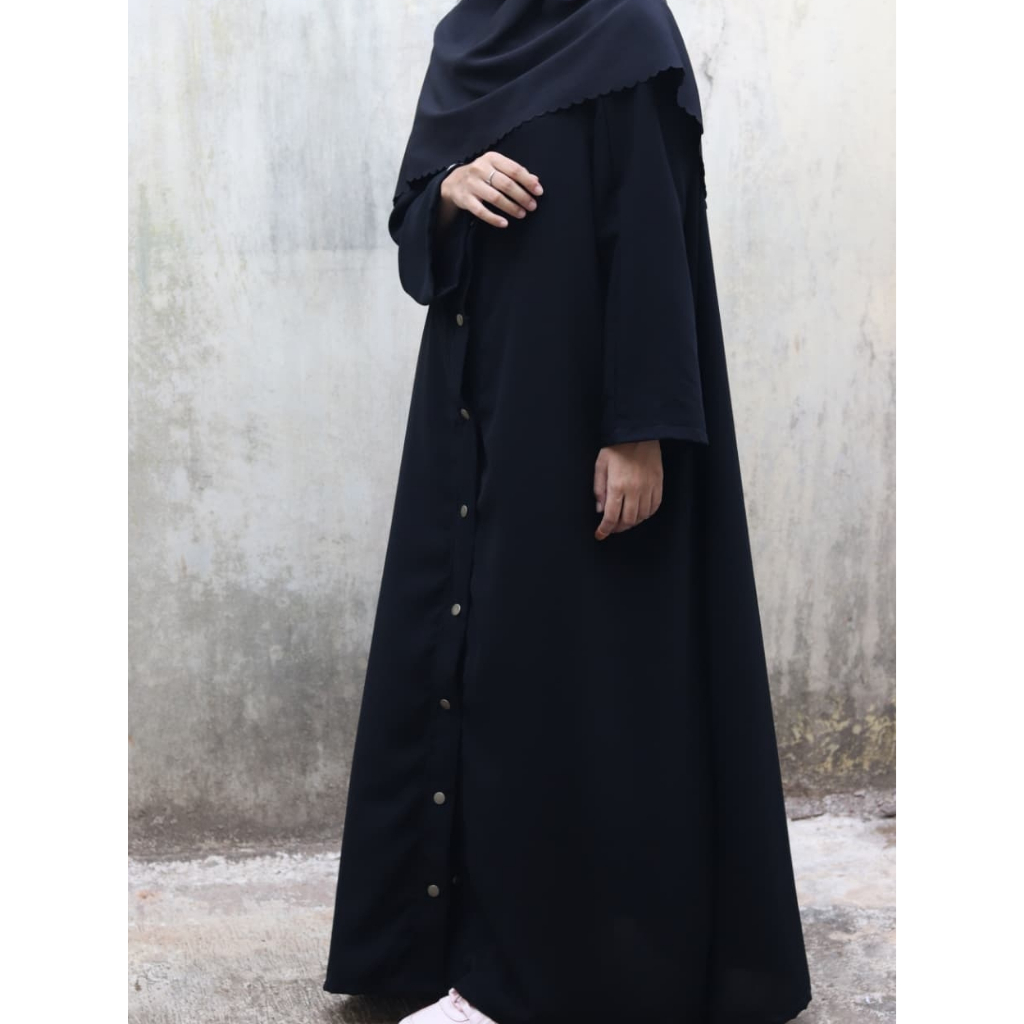 BAHIYYUN - BLACK SERIES 2 | Gamis Abaya Hitam Arab Umroh Busui Friendly Button Bahan Wolfis Jetblack