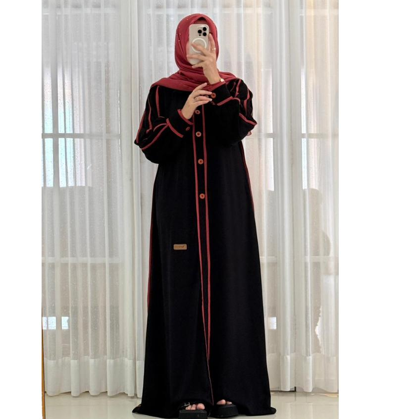 Nadheefa Store Dress Hitam list Pink Rayon Twill