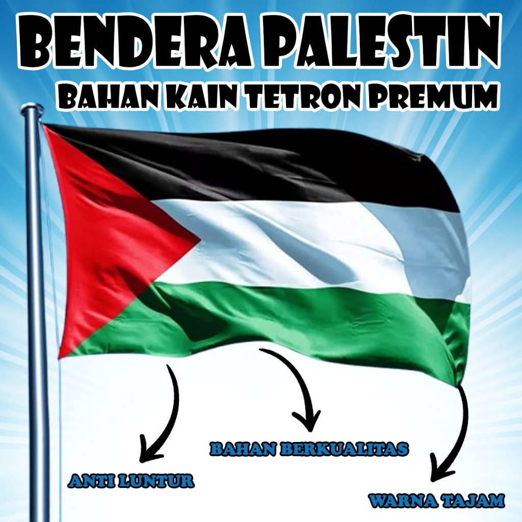 BENDERA NEGARA PALESTIN, BAHAN KAIN TETRON  BERKUALITAS