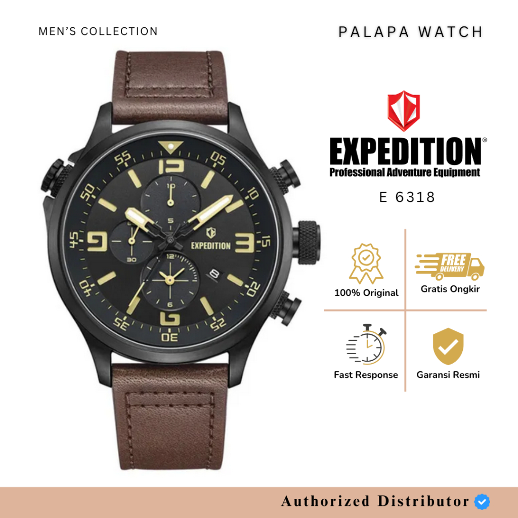 Jam Tangan Pria Expedition EXP 6318 / E6318 / 6318 Leather Original Garansi 1 Tahun