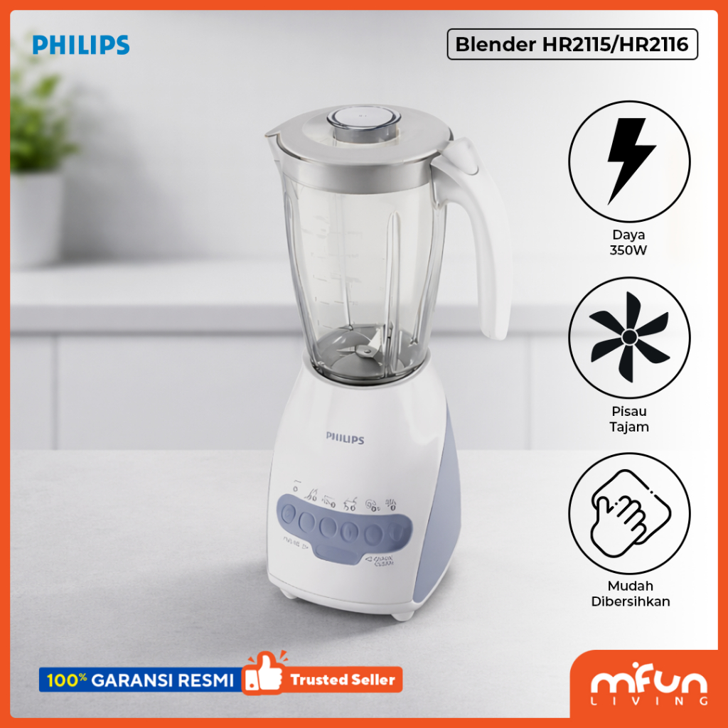PHILIPS Blender Plastik Blender Kaca 2L HR2115 HR2116