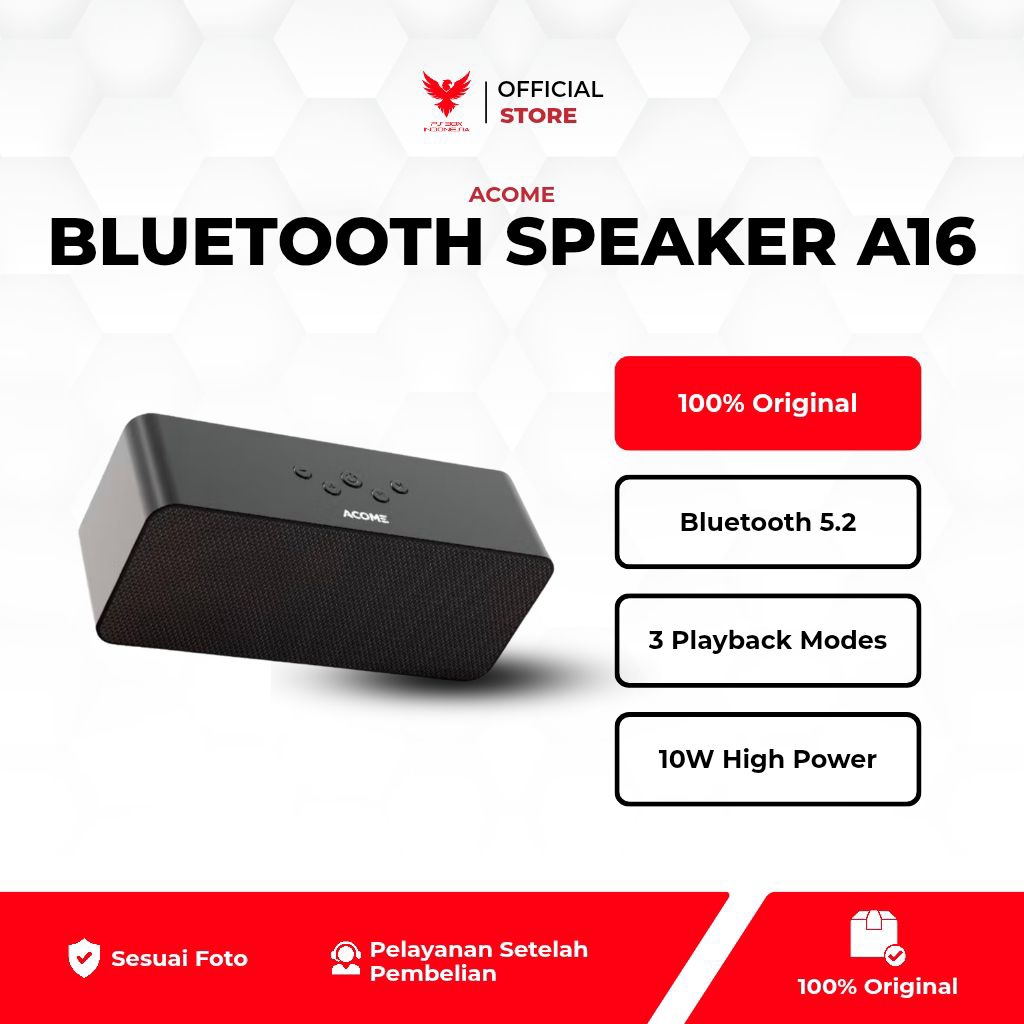 ACOME Speaker Bluetooth Super Bass A16 - Bass Keras, Baterai Tahan Lama, 3 Mode
