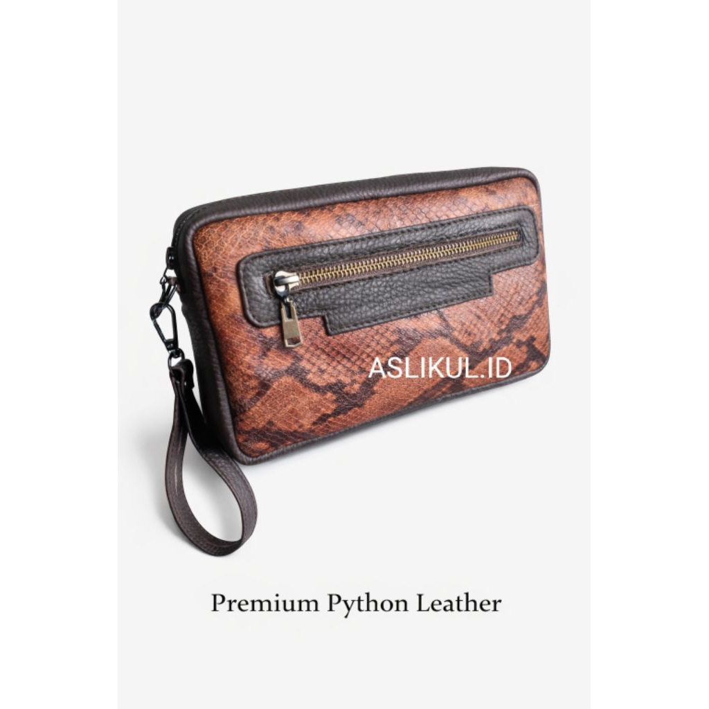 TAS handbag pria kulit asli motif ular pyton/clutch bag tas tangan pria kulit asli