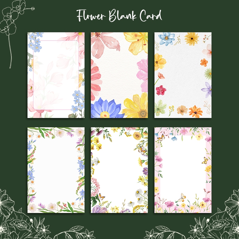 KARTU/STIKER/HANGTAG BLANK CARD FLOWER KARTU UCAPAN KOSONG GREETING CARD VOL E
