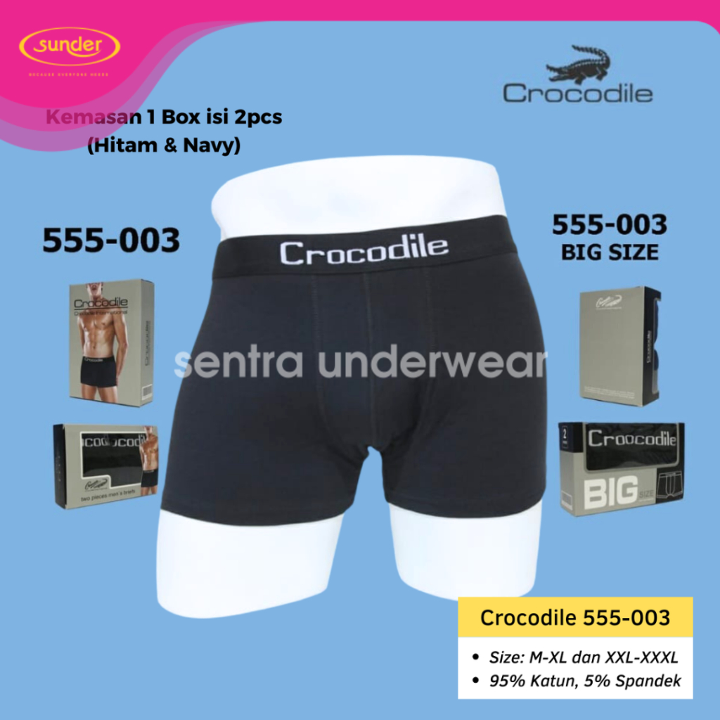 Isi 2Pcs Boxer Pria Crocodile 003 Celana Dalam Bokser Katun Cd Cowok Dewasa M L XL Jumbo Original