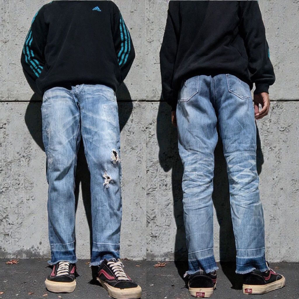 Size 29-30 Celana Panjang Longpants Jeans Bang-Bang Blue Washed Fading Ripped  Second Preloved #CJ89
