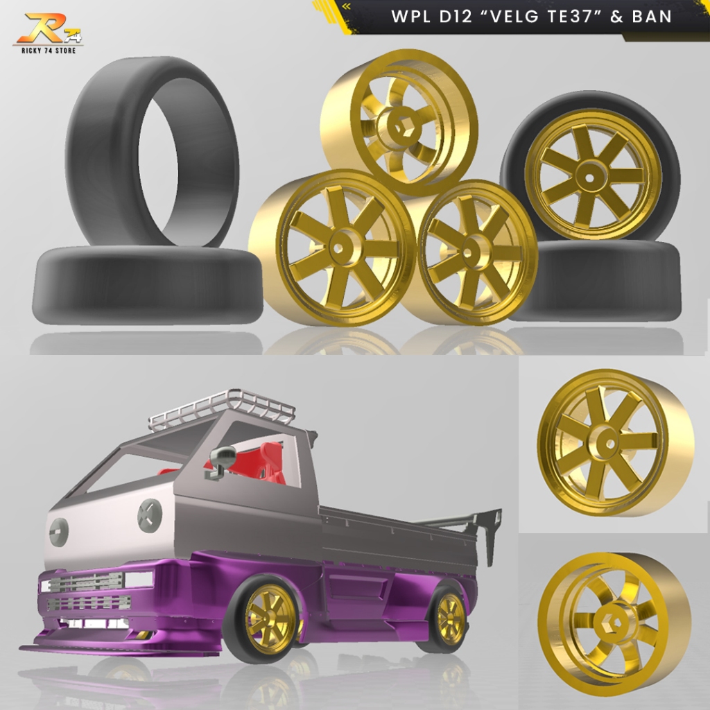 WPL D12 Velg Model TE37 dan Ban 1 Set Skala 1:10 - RC Drift 3D Print