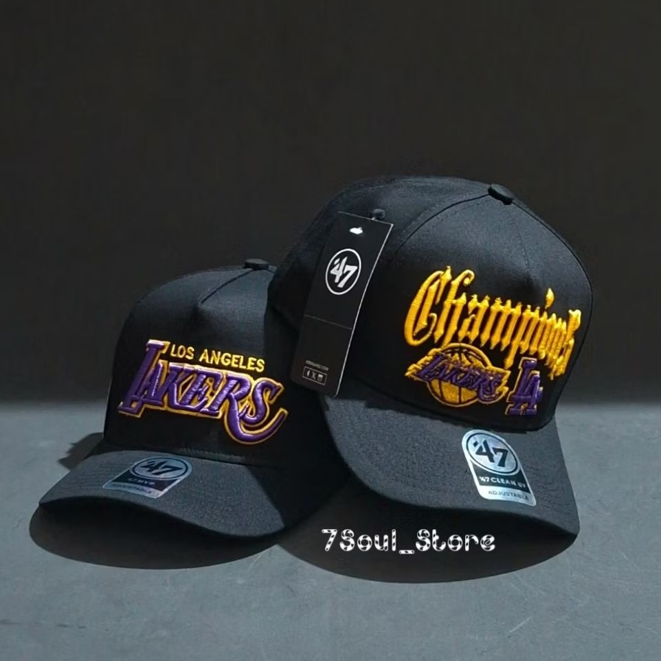 Topi Basket Premium Hitam Lakers Los Angeles Champions / Topi Olahraga Pria Wanita Dewasa