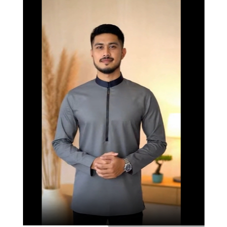 Koko Pria Putih Lengan Panjang Resleting | Dewasa & Jumbo S–8XL