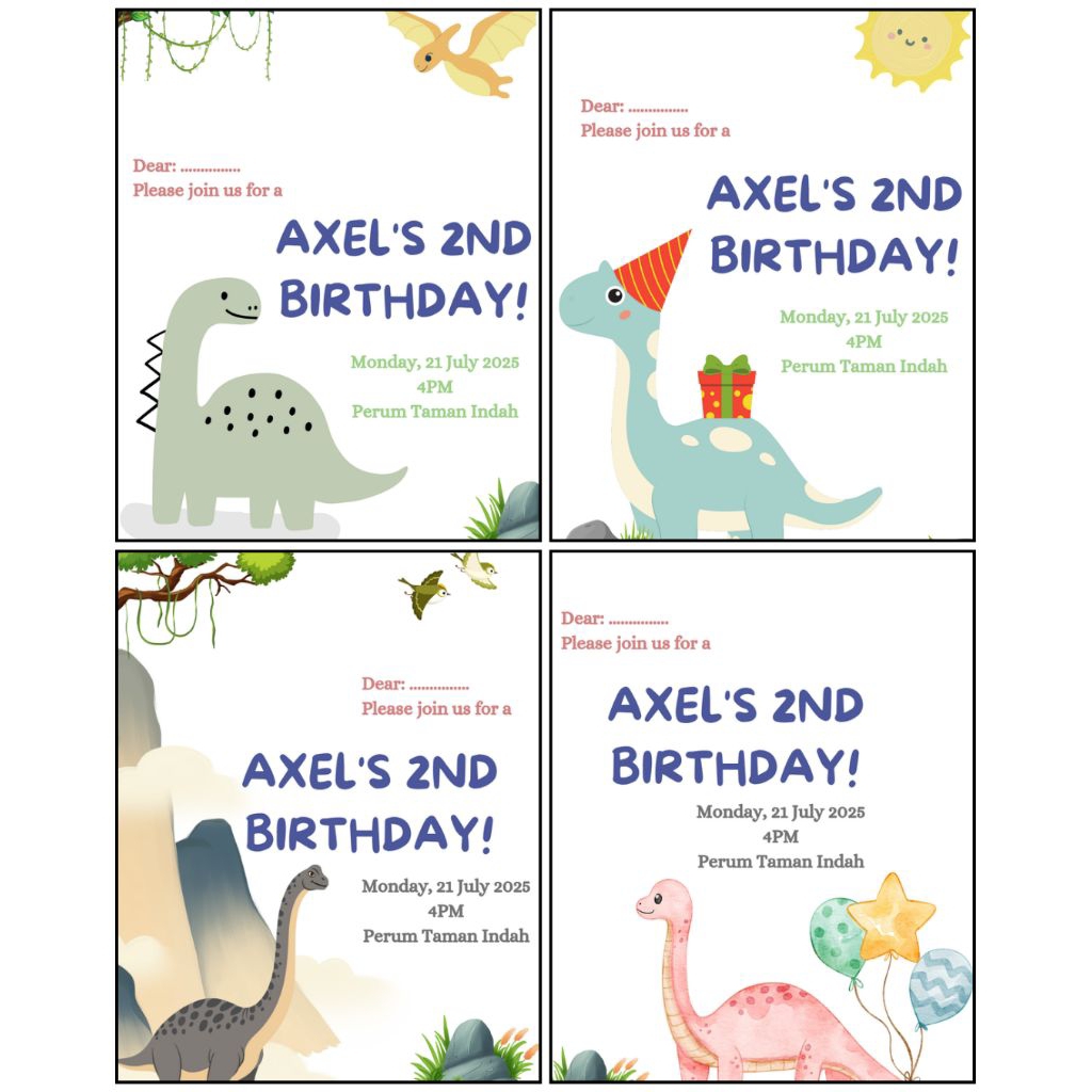 [10 PCS]UNDANGAN ULTAH ANAK | UNDANGAN ULTAH DINO ANAK | UNDANGAN LUCU