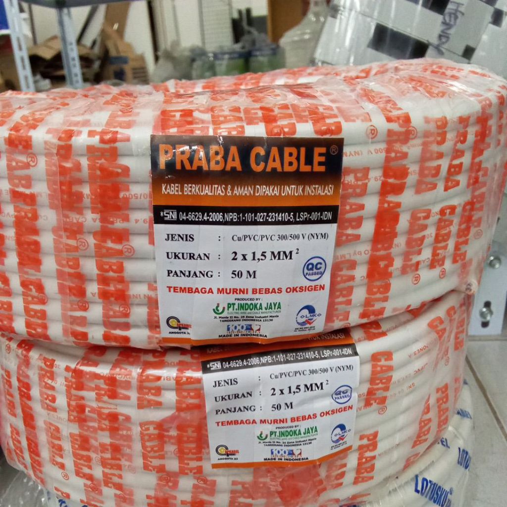 Kabel Listrik Praba NYM 2x1.5mm panjang 50 meter Original Praba