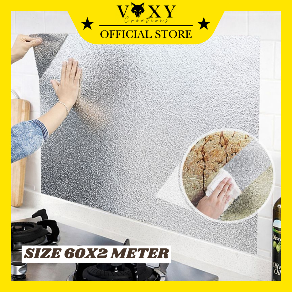 Wallpaper Aluminium Stiker Dapur 60 Cm x 2 Meter / Wallpaper Aluminium Tahan Air & Minyak / Stiker