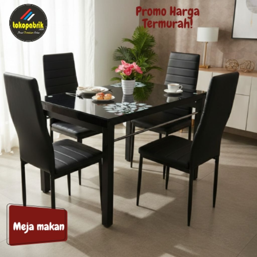 Meja Makan Kaca Importa Minimalis / Meja Makan Set 4 Kursi Murah Bogor Bekasi