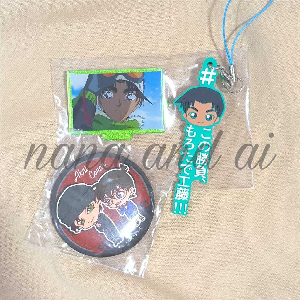 Set Merchandise Detective Conan Pin, Acrylic Standee, Rubber Keychain | Conan & Shuichi Akai