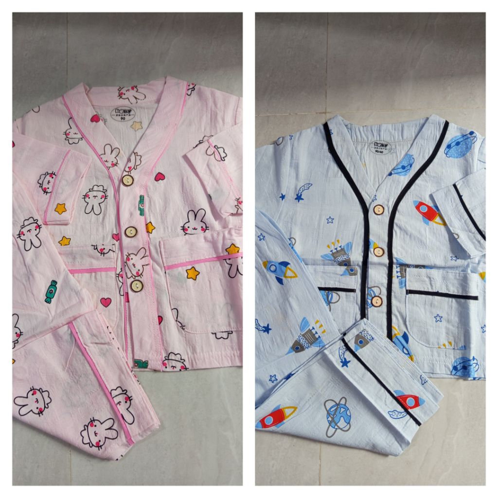 PIYAMA ANAK BAJU TIDUR ANAK PP POKET(KIMONO) CEWEK COWOK USIA 1-8TAHUN