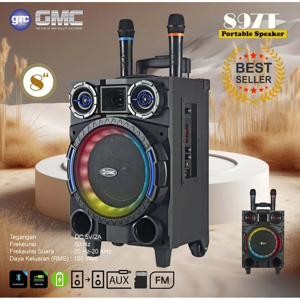 SPEAKER BLUETOOTH GMC 897T PLUS 2 MIC WIRELESS - SPEAKER PORTABLE GMC 897T DAPAT 2 MIC - SPEAKER AKT