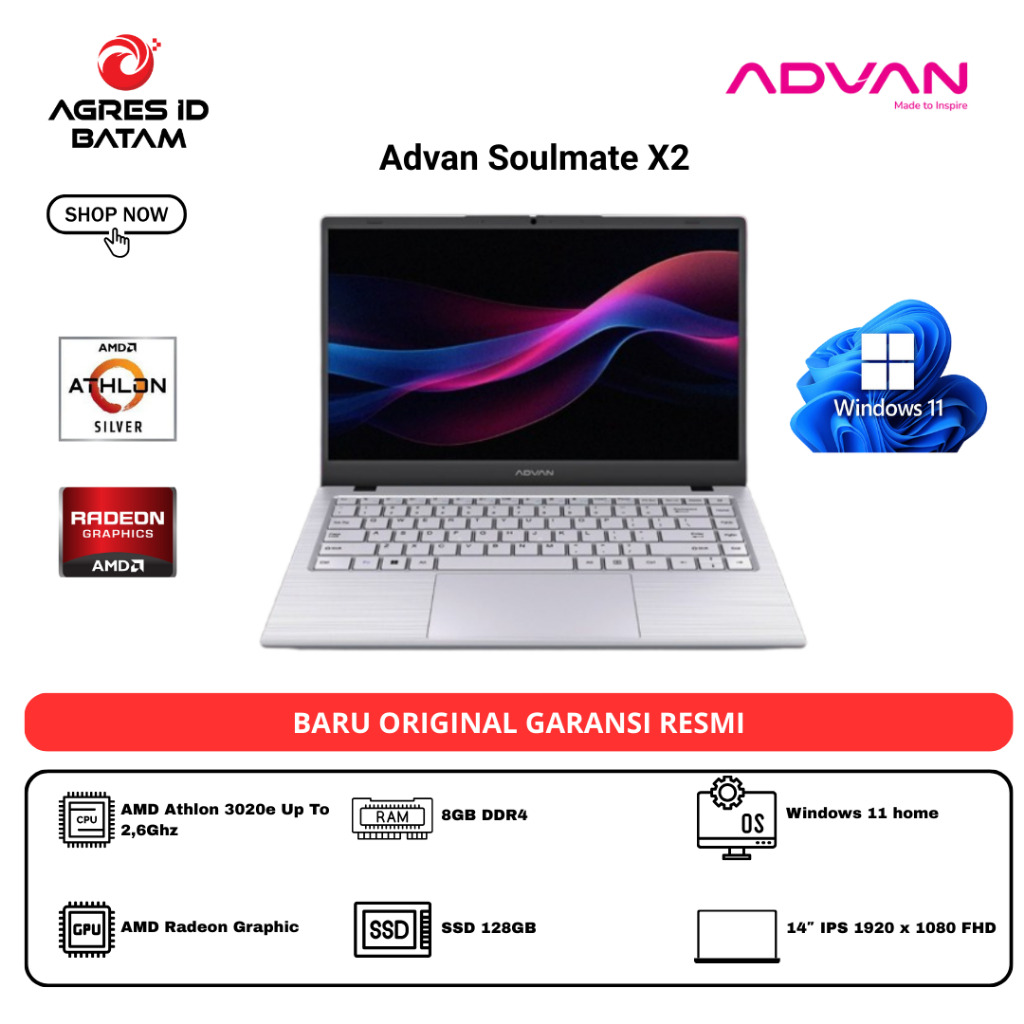 ADVAN SOULMATE X2 AMD3020E 8+128GB 11HOME 14.0 WHITE/BLUE/MIST ROSE