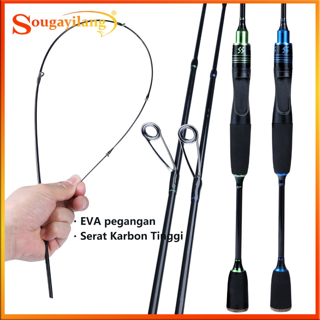 Sougayilang UL Spinning Fishing Rod 2 Bagian Tip Padat Micro-Jigging Ultra Light Carbon - 3 Warna (1