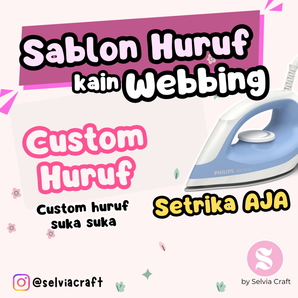 Sablon Huruf Polyflek Webbing CUSTOM HURUF Tinggal Setrika
