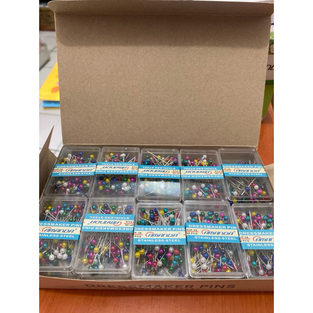 (20box) Jarum Pentul Amanda Hijab Stainless Steel Anti Karat - Tajam, Anti Karat, Warna Rainbow