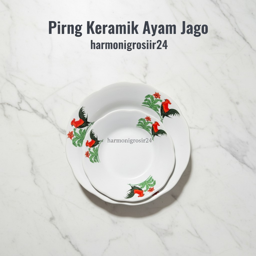 Piring Keramik Klasik Ayam Jago Ukuran 8 Inch Piring Pisin Piring Makan Keramik