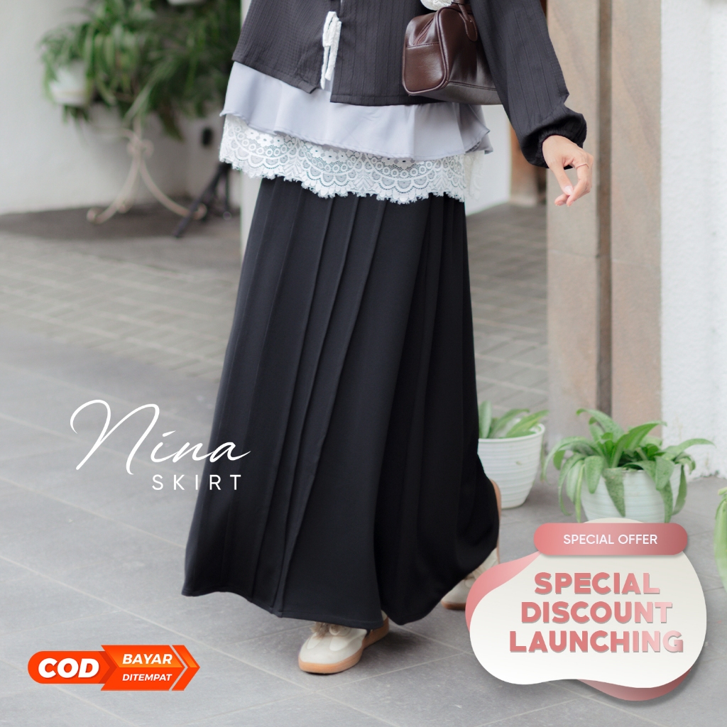 JILBRAVE Nina Skirt Rok Wanita Knit A-Line Flowy Casual Korean Style