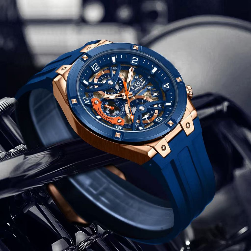 LIGE new men's sports timing watch multifunctional calendar waterproof watch