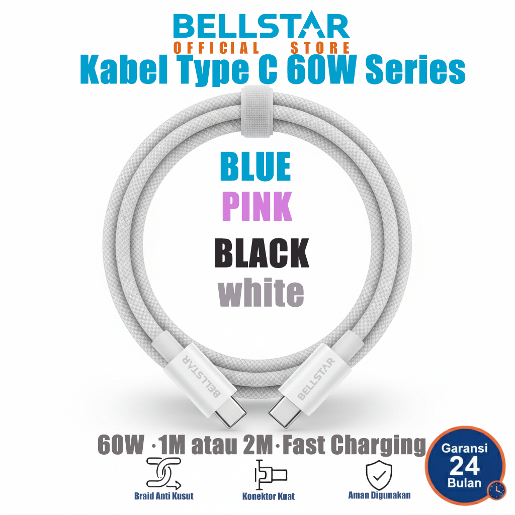 BELLSTAR Kabel Data Type C to Type C 60W Fast Charging Braided iPhone 15 16 Pro Max Plus Samsung S24