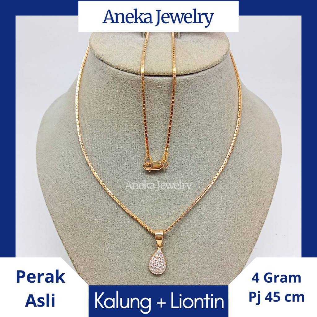 Kalung Itali Santa + Liontin Tetes Air Mata Full, Perak 925