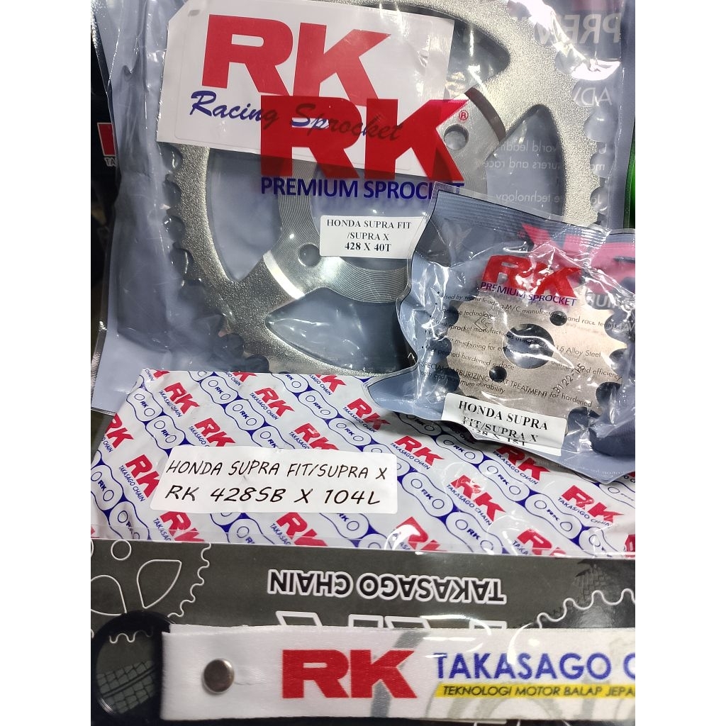 Gear set paket rantai gir set Honda Supra fit 100,Supra x 100 dari RK takasago chain