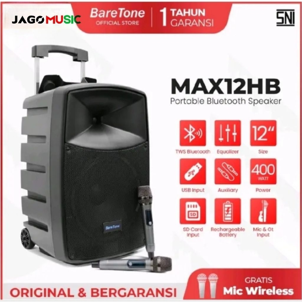 Baretone Speaker Portable MAX12HB
Speaker Bluetooh 12inch Speaker Portable Baretone MAX 12HB