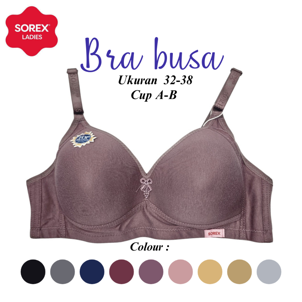 Bra Tanpa Kawat Wanita - Ukuran 38-44 Cup B-C | Full Cup Motif Polos Kait 3 | Sorex Ladies