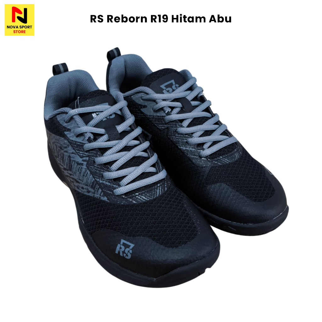 RS Sepatu Badminton Reborn R19 Hitam Abu