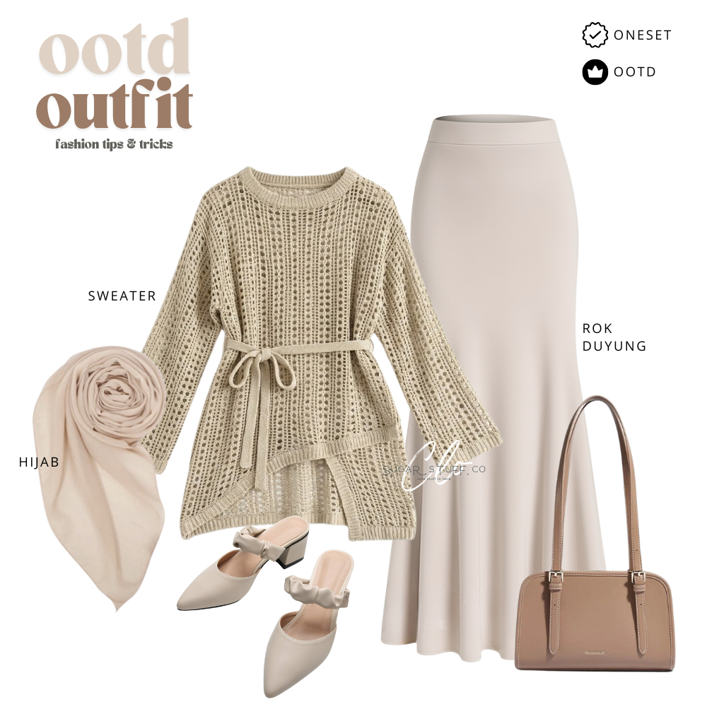 GD70 - One Set Outfit Korea wanita, Outfit ulzzang, Ootd Korea wanita, Korean style (Sweater Rajut ,